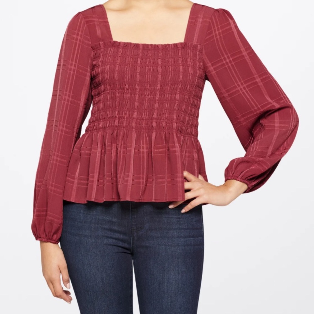 Lush Calla Smocked Peplum Blouse Size Small